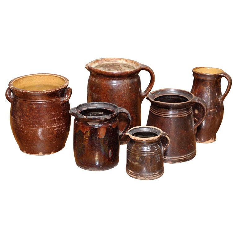 Assorted Alsace French 19th c. Brown Milk Jugs (Circa 1850) For Sale