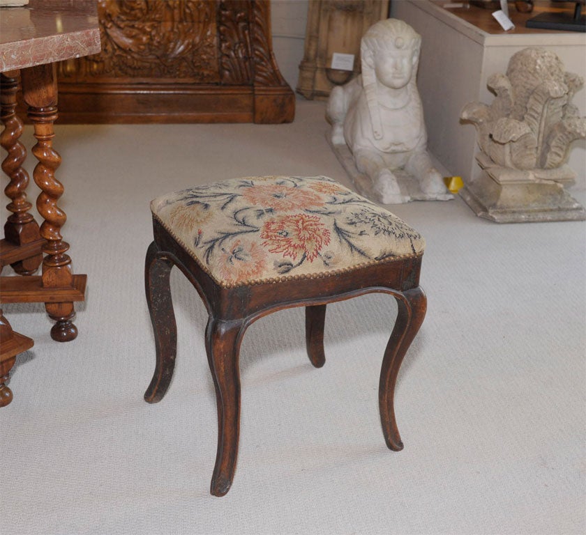 Walnut Footstool with Needlepoint Top