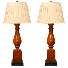 Pair of Large 19th Century Turned Wooden Lamps