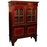 19th Century Dutch Colonial Glass Front Painted Country Bookcase