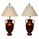 Vintage Chinese Pair of Shanghai Art Deco Copper Lamps