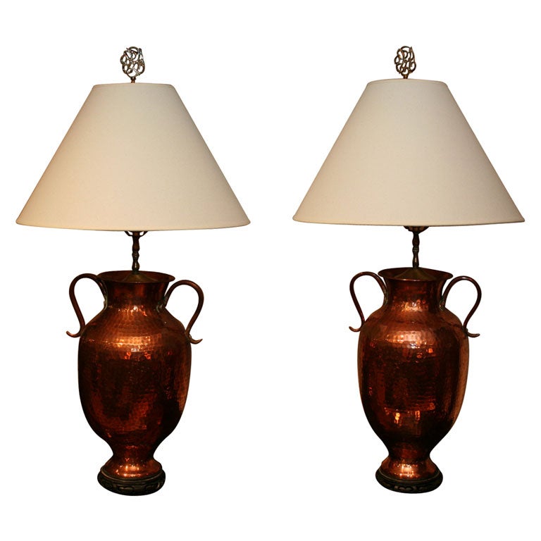 Chinese Pair of Shanghai Art Deco Copper Lamps For Sale