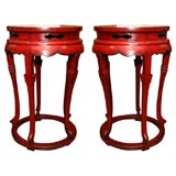 Antique Large Pair of Chinese 19th century Red Lacquer Pedestal Tables