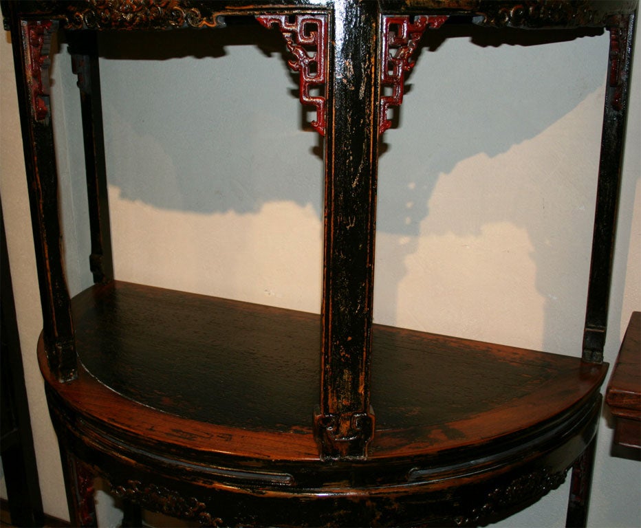 Chinese 18th Century Pair of Demilune Tables Consoles