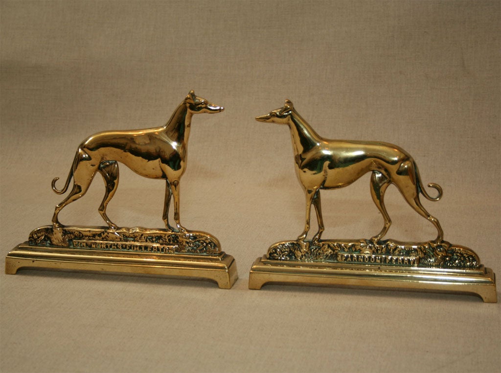 Pair of Brass Racing Greyhound Hearth Ornaments, 19th Century