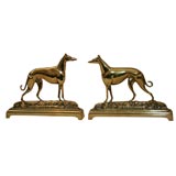 Pair of Brass Racing Greyhound Hearth Ornaments, 19th Century