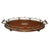 Oval Oak and Silverplate Galleried Tray, Dated 1892