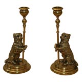 Pair of Brass Dog-Motif Candlesticks, 19th Century