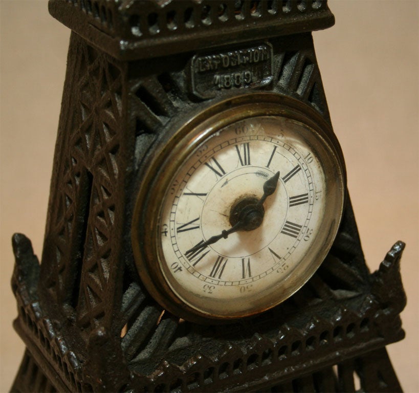 French Iron Model of the Eiffel Tower, Inset Clock, Dated 1889