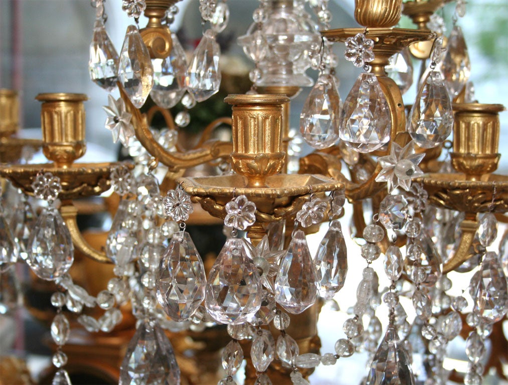 Louis XIV Pair Gilt-Bronze Cut Glass/Rock Crystal Candelabras