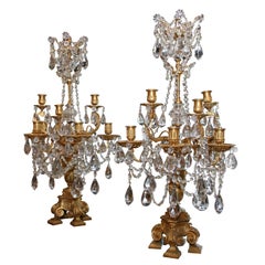 Louis XIV Pair Gilt-Bronze Cut Glass/Rock Crystal Candelabras