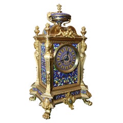 Antique 19th C. Ormolu and Champleve Enamel Mantel Clock by Japy Freres