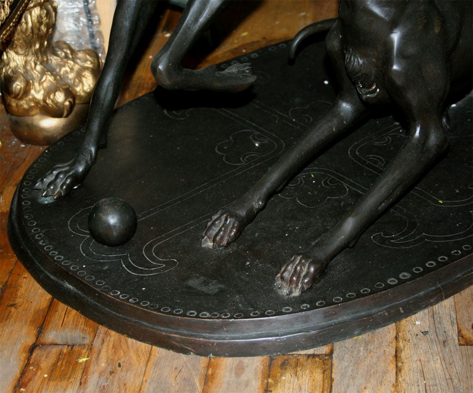 A Spectacular Large Bronze Figure Of Mother and Child Whippet Dogs at Play.