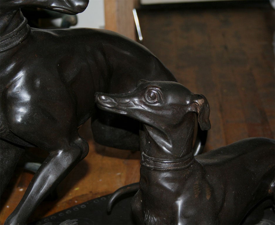 American Large Bronze Figure of Two Whippet Dogs at Play For Sale