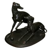 Large Bronze Figure of Two Whippet Dogs at Play