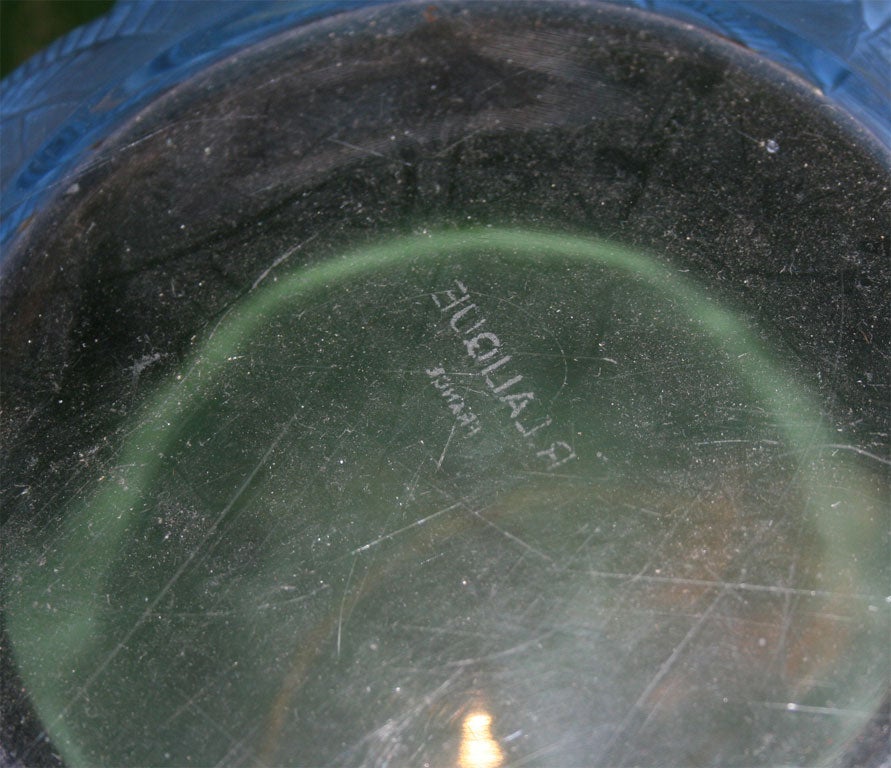 20th Century Rare Estate Turquoise Lalique Leaf Designed Bowl For Sale