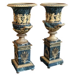 Pair of Ormolu-mounted  Verde Antico Marble Lamp Vases
