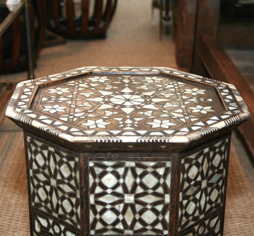 Octagonal Indian Table with Mother of Pearl and Bone Inlay