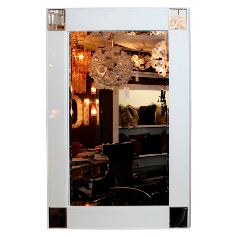 Modern High Style Reverse Painted Mirror with Lacquer Trim For Sale