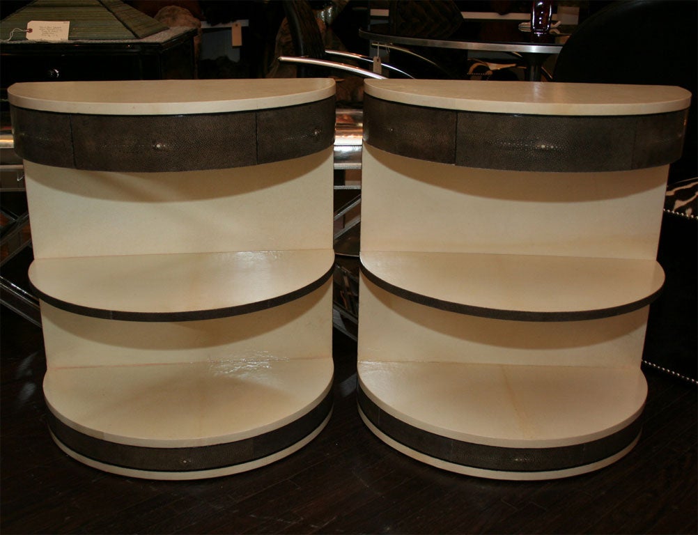 Custom Pair of Parchment & Shagreen End Tables