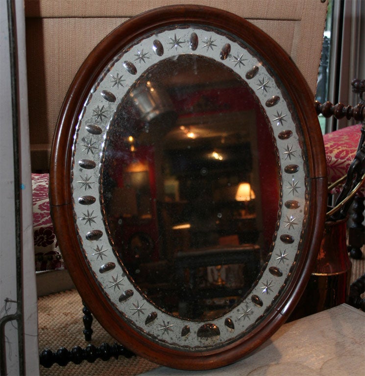 Etched Glass Oval Mirror