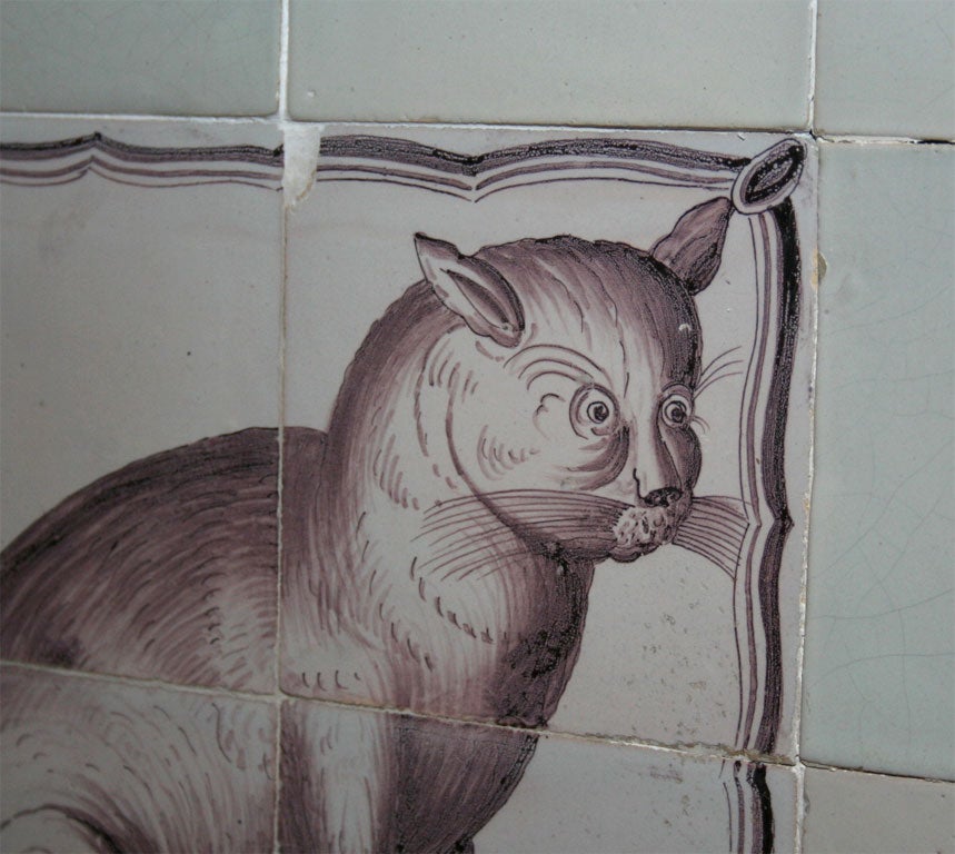 18th Century and Earlier 18th C Delft Tile Cat For Sale