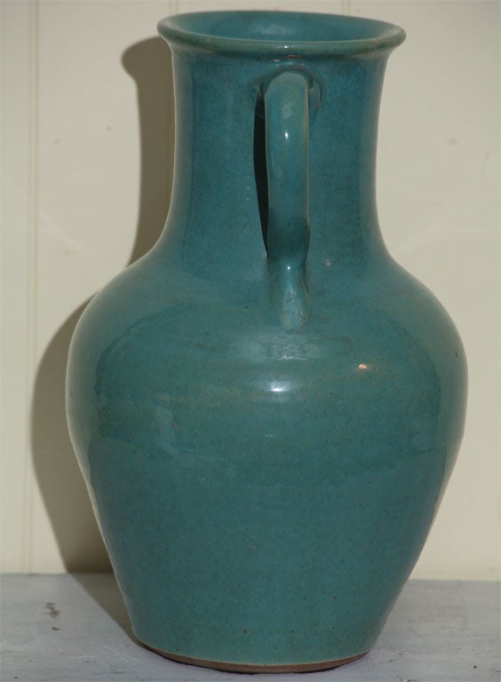 Ceramic A ENGLISH GREEN POTTERY VASE SIGNED BY PICKFULL