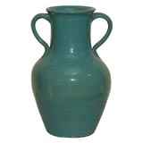 A ENGLISH GREEN POTTERY VASE SIGNED BY PICKFULL