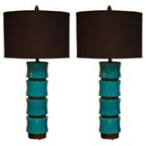 Pair Of Tall Segmented Ceramic Table Lamps