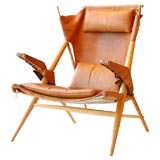 Swiss or Italian leather and fruitwood Campaign Chair