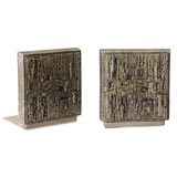 Metallic Resin Bookends in the Style of Paul Evans