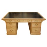 Antique English Partner's Desk in Oak with Leather Top