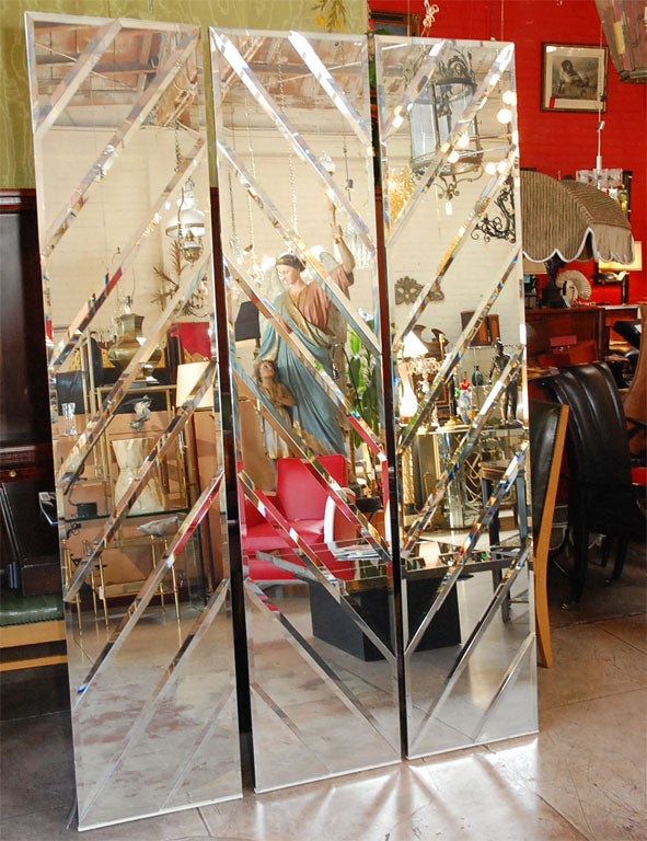 1970s set of three bevelled mirrors panels.