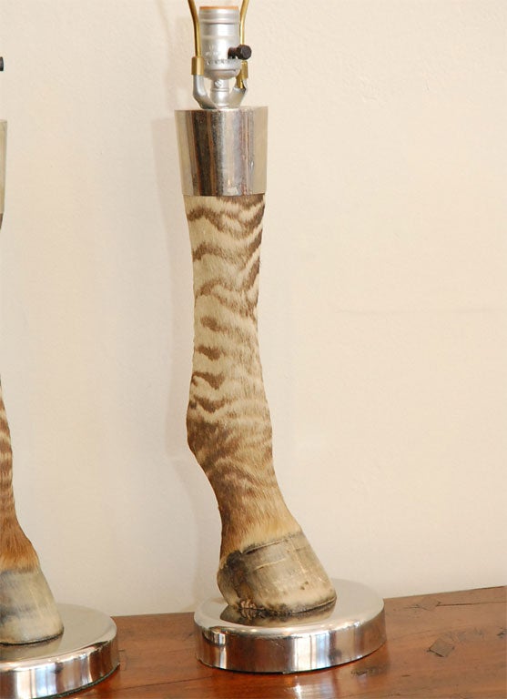 Pair Of Vintage Zebra Hoof Lamps