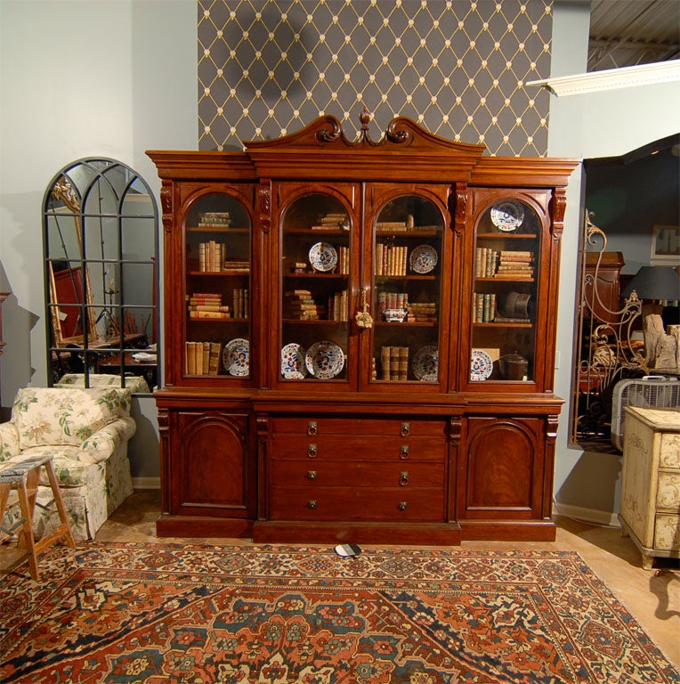 19th Century English Mahogany Breakfront Bookcase