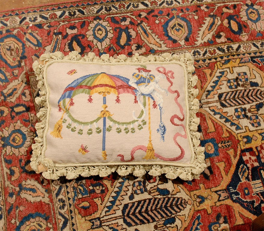 New Needlepoint Tapestry Pillow of a Carnival Scene w/ Monkeys