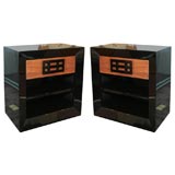 Pair of Modernist Cuban Mahogany 
Black Lacquered End Tables