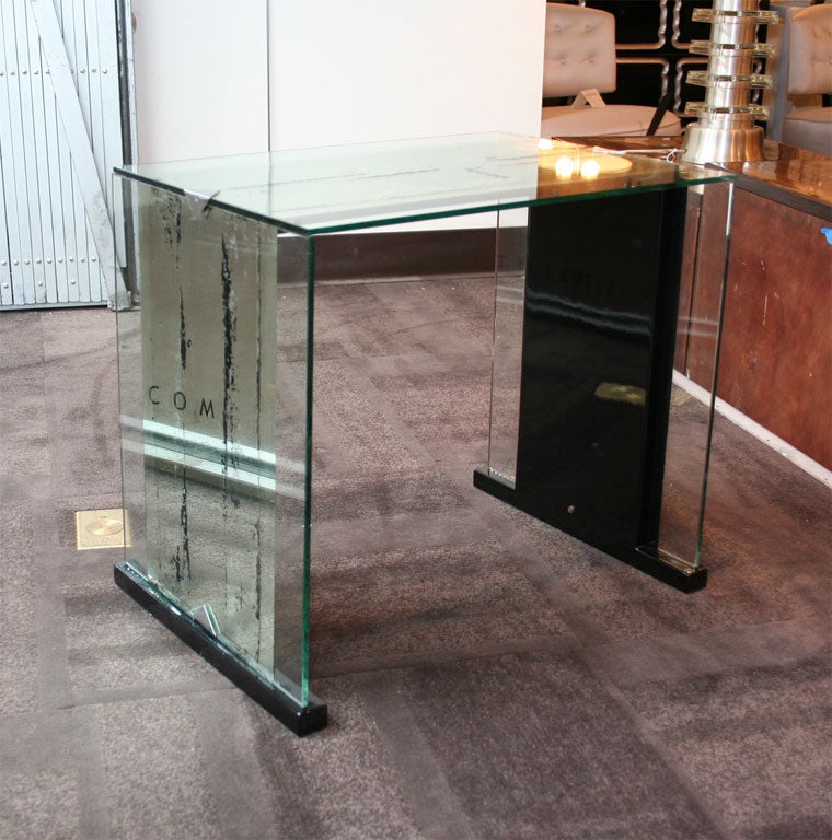 1940's Side Table in Glass with Antique Mirrored Detailing
