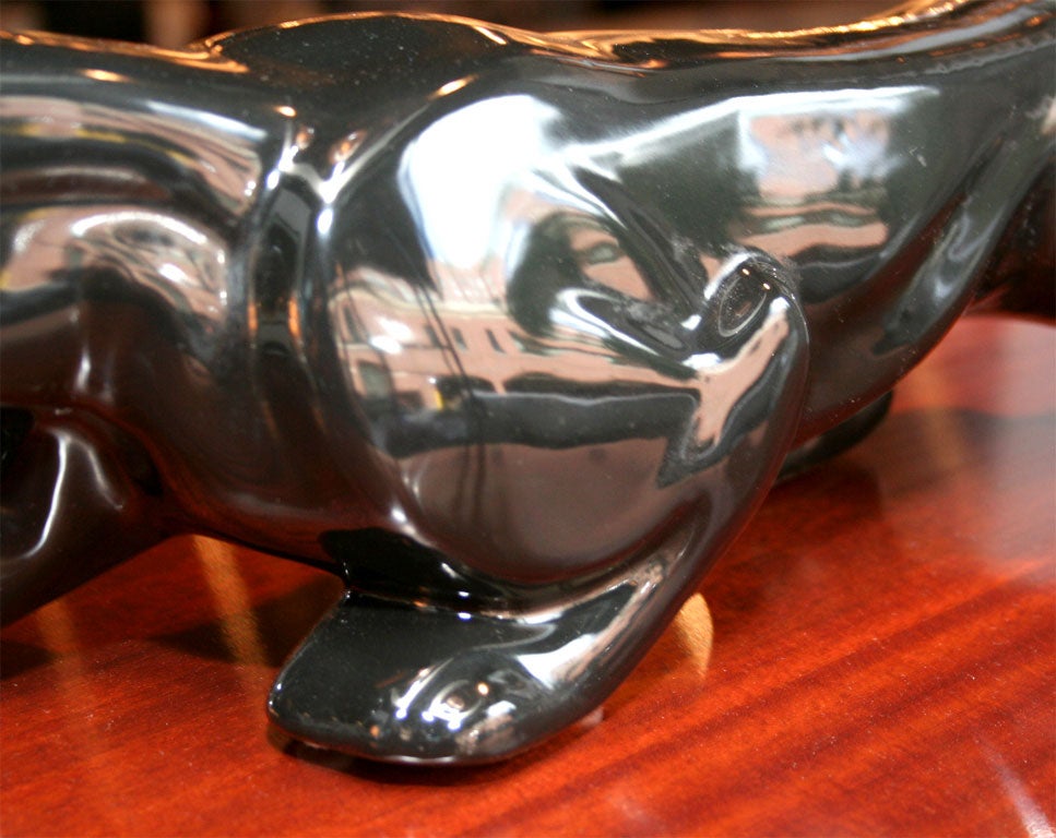 Art Deco Stylized Ceramic Panther with Backlight In Excellent Condition In New York, NY