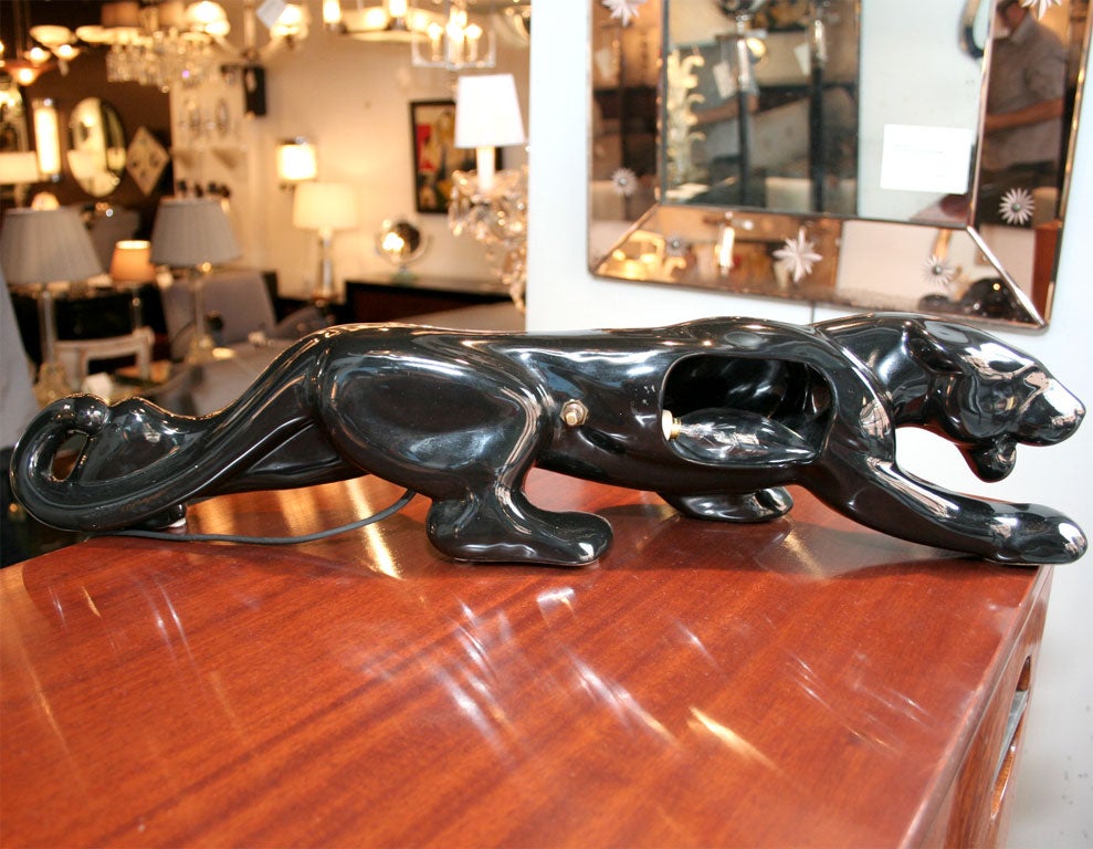 Art Deco Stylized Ceramic Panther with Backlight 2