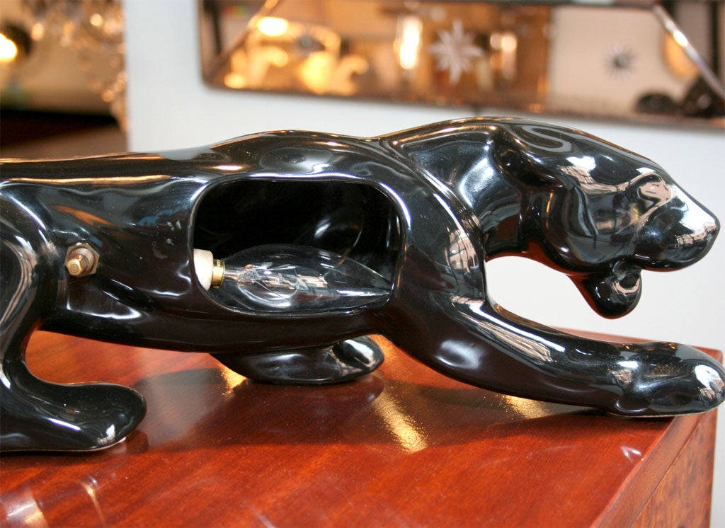 Art Deco Stylized Ceramic Panther with Backlight 3