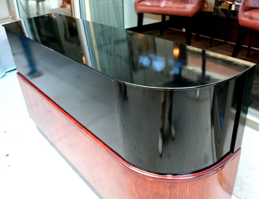 Streamline Walnut & Black Lacquer Dry Bar in the Style of Deskey 2