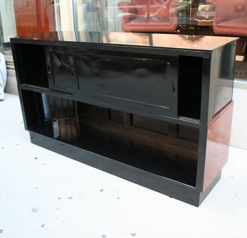 Streamline Walnut & Black Lacquer Dry Bar in the Style of Deskey 7