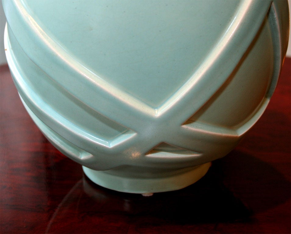 French Gorgeous Art Deco Modernist Celadon Ceramic Vase Signed by Primavera
