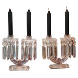 Pair of Art Deco Glass and Cut Crystal Candle Sticks