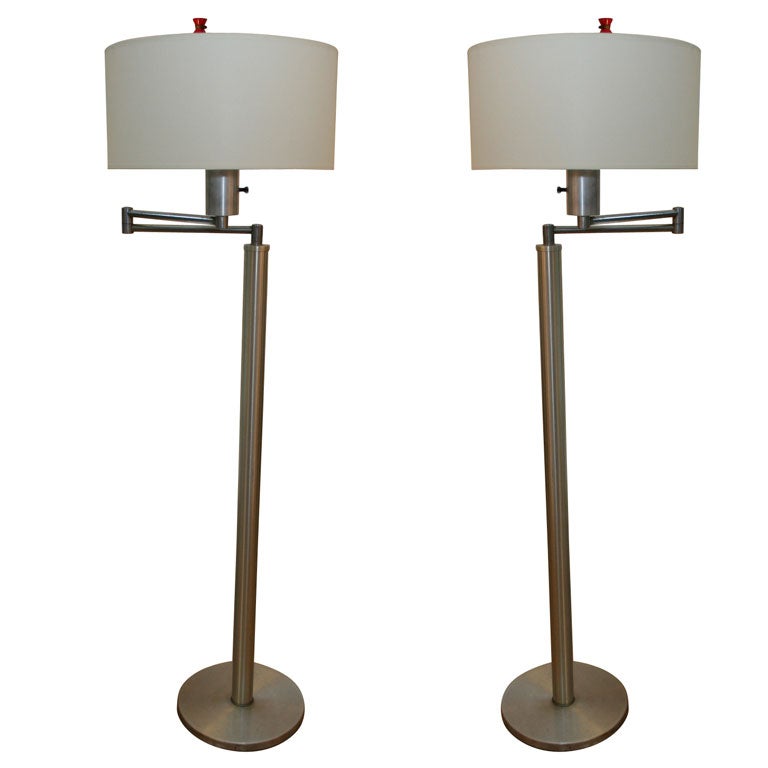 Pair of Aluminium Swing Arm Floor Lamps For Sale