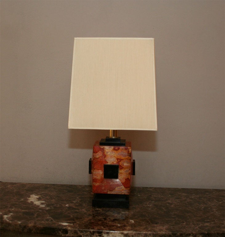 Table Lamps Pair Art Deco Cubist marble and onyx France 1920's In Good Condition For Sale In New York, NY
