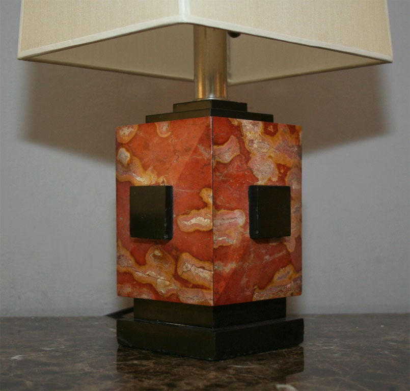 French Table Lamps Pair Art Deco Cubist marble and onyx France 1920's For Sale