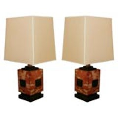 Pair of Marble and Onyx French Art Deco Table Lamps 5