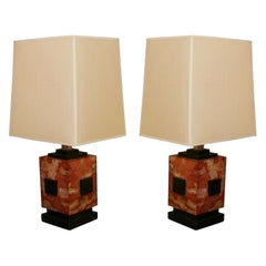 Table Lamps Pair Art Deco Cubist marble and onyx France 1920's